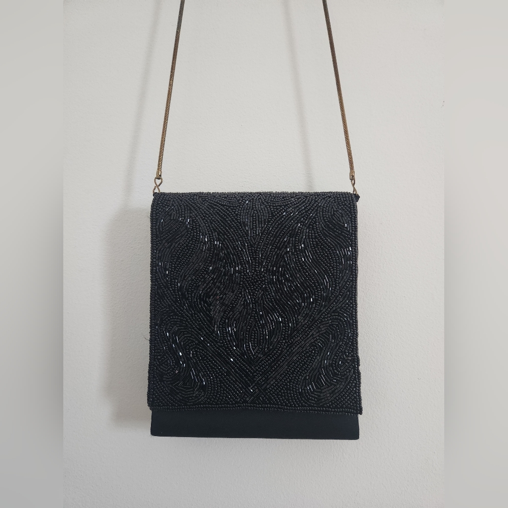 Vintage Delill Black Beaded Crossbody Purse